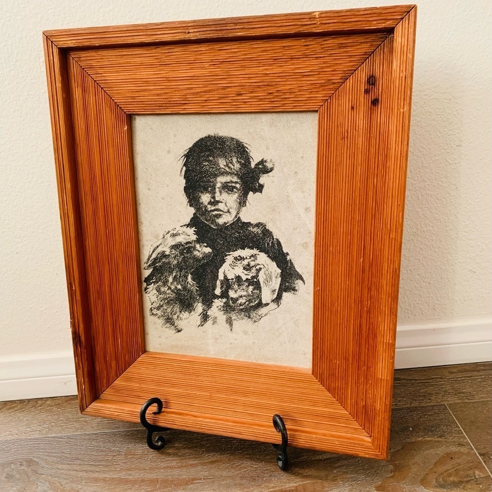 Vintage  Framed Hand Painted Sioux Picture Native American 15/18 Inch
